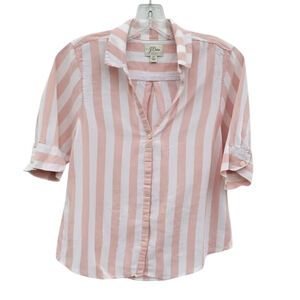 J.Crew XS Blush Pink Striped Popover Camp Shirt - Preppy & Lightweight